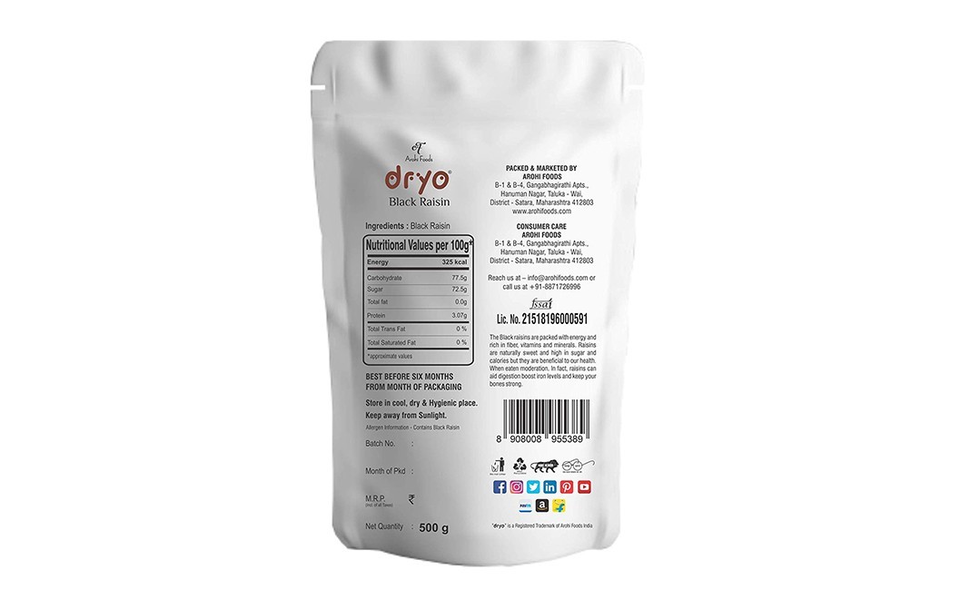 Dryo Black Raisin    Pack  500 grams
